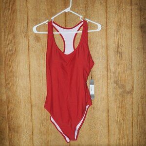 Nicole Miller Studio High Risk Red 1pc Racerback Swimsuit Lg New w/ Tags $120